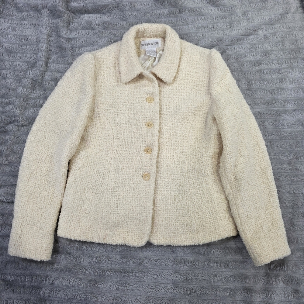 Vintage Jones New York Classic Wool Boucle Blazer Light Academia Cozy Chic.. 8